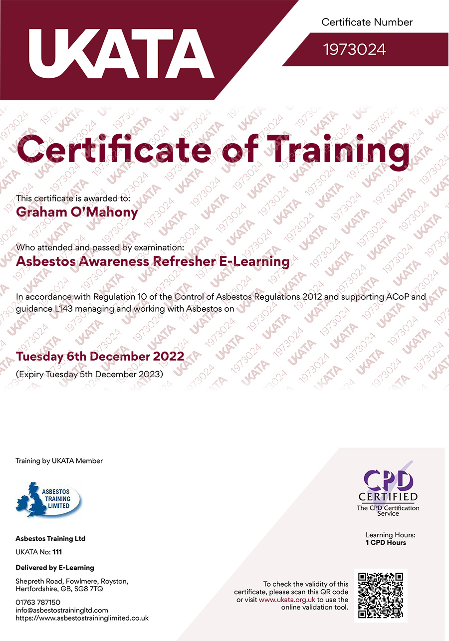 UKATA Approved Asbestos Awareness E Learning Asbestos Training Limited